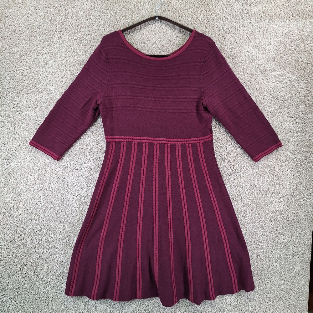 Christopher & Banks Sweater Dress Women XL Burgundy Fit & Flare Knit Preppy